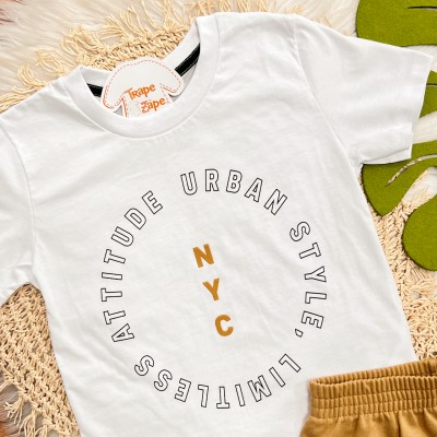Conj. Camiseta Attitude Urban e Bermuda - Branco e Caramelo